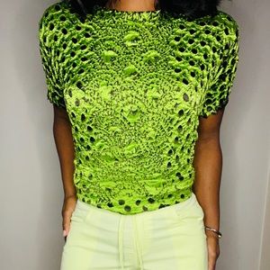 Lime Green with black Blouse